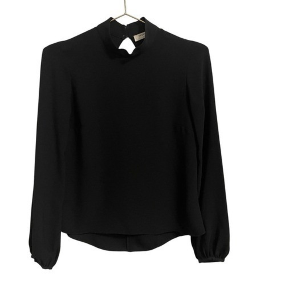 Babaton Black Mock Neck Keyhole Back Long Sleeve Blouse XXS